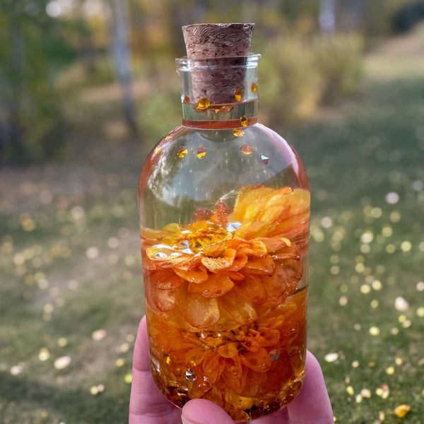 Seasons in a Bottle - Handmade Resin Bottle Night Light with Flowers