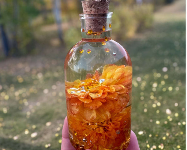 Seasons in a Bottle - Handmade Resin Bottle Night Light with Flowers