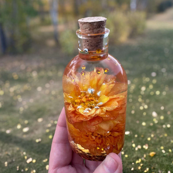 Seasons in a Bottle - Handmade Resin Bottle Night Light with Flowers