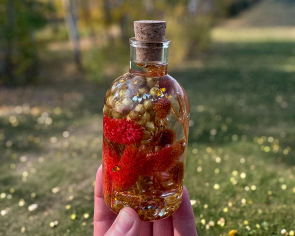 Seasons in a Bottle - Handmade Resin Bottle Night Light with Flowers