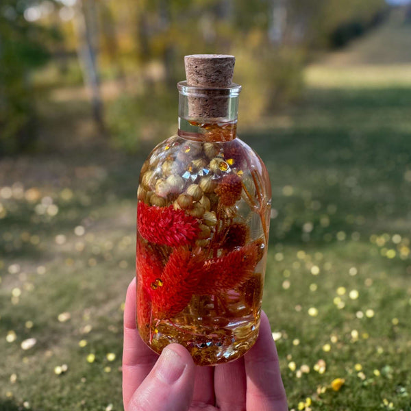 Seasons in a Bottle - Handmade Resin Bottle Night Light with Flowers
