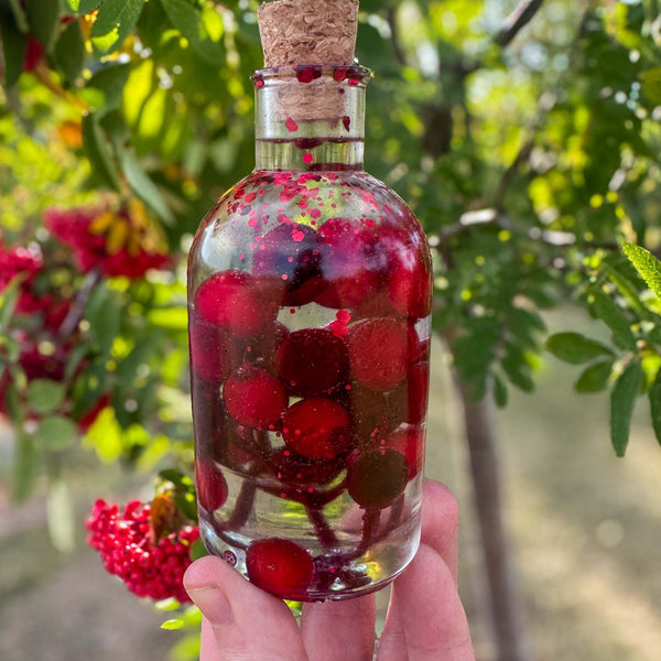 Berry Magic in a Bottle -Sparkling Red Berry Handmade Decor with Light
