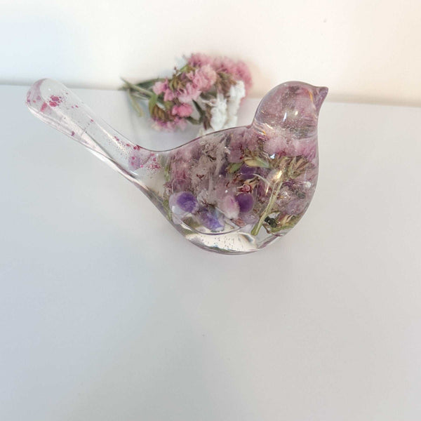 Amethyst Song Bird - Handmade Resin Floral Bird with Statice Flowers