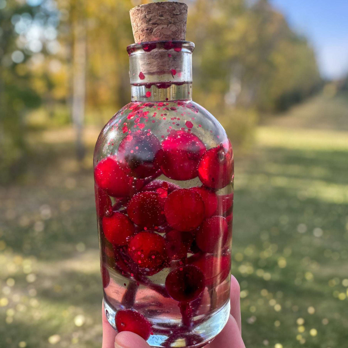 Berry Magic in a Bottle -Sparkling Red Berry Handmade Decor with Light
