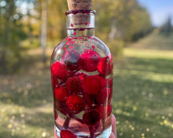 Berry Magic in a Bottle -Sparkling Red Berry Handmade Decor with Light