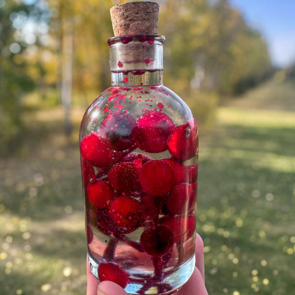 Berry Magic in a Bottle -Sparkling Red Berry Handmade Decor with Light