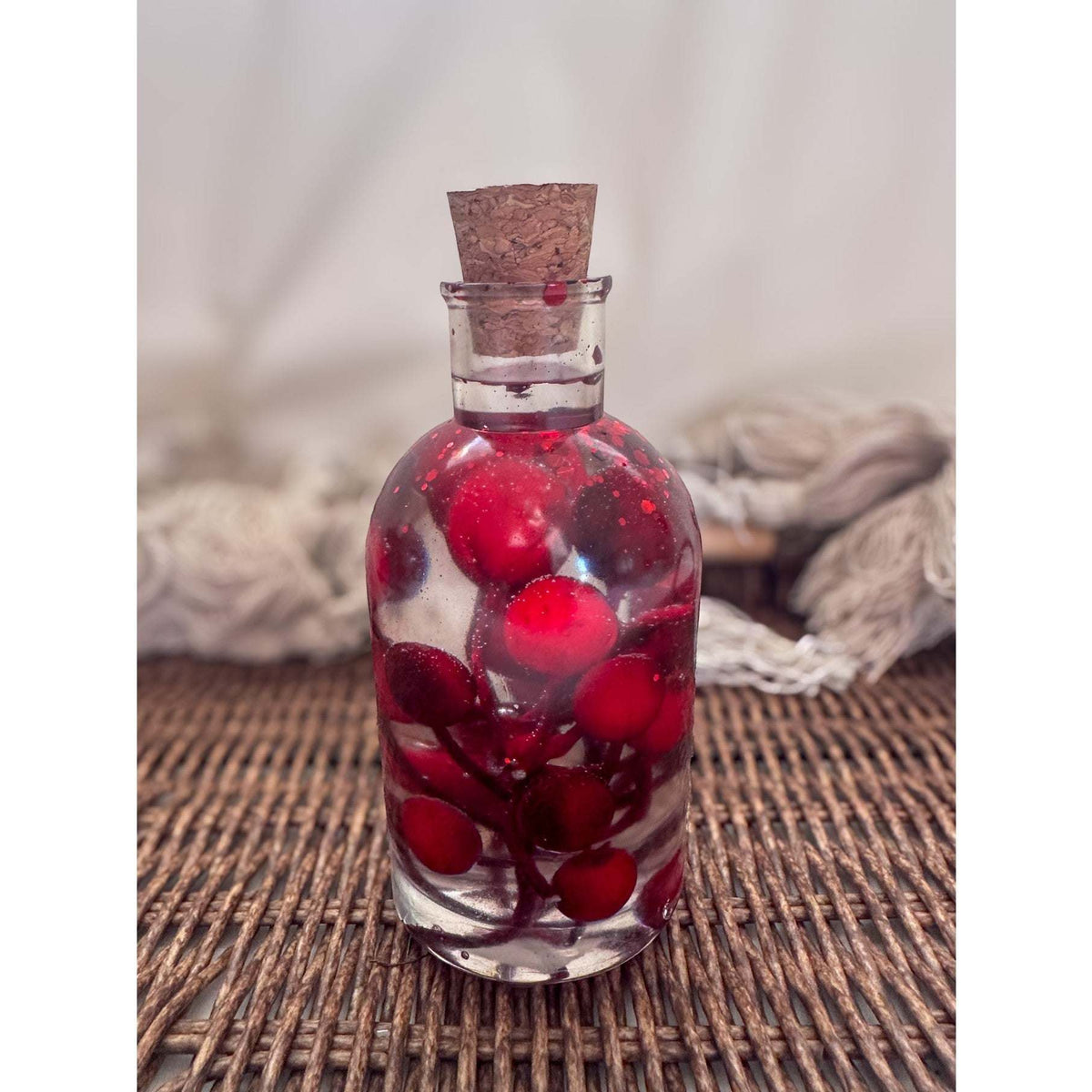Berry Magic in a Bottle -Sparkling Red Berry Handmade Decor with Light