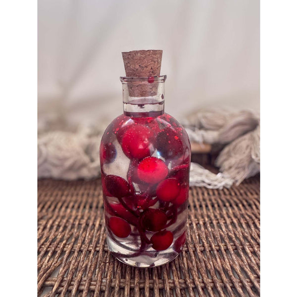 Berry Magic in a Bottle -Sparkling Red Berry Handmade Decor with Light