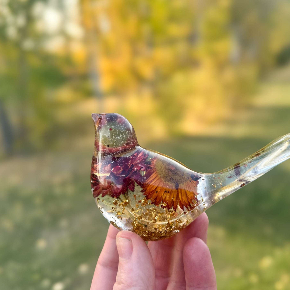 Harvest Songbirds - Handmade Resin Birds with Strawflowers & Glitter
