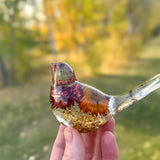 Harvest Songbirds - Handmade Resin Birds with Strawflowers & Glitter