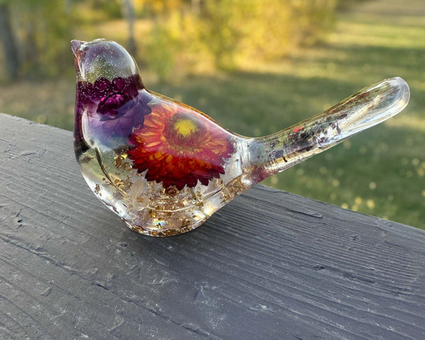 Harvest Songbirds - Handmade Resin Birds with Strawflowers & Glitter