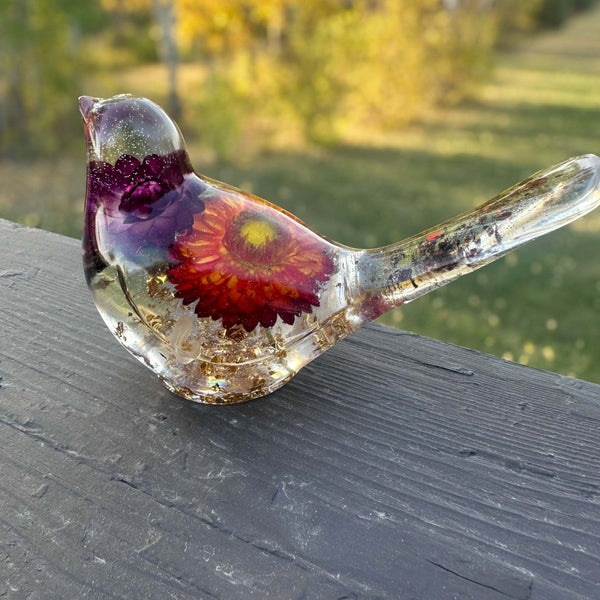 Harvest Songbirds - Handmade Resin Birds with Strawflowers & Glitter