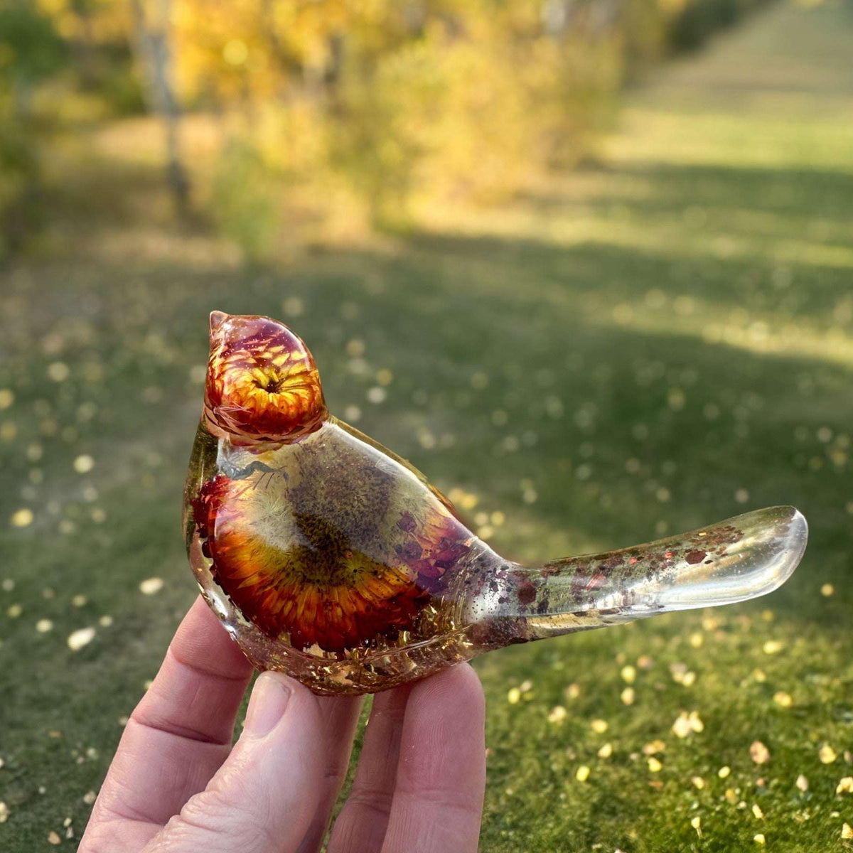 Harvest Songbirds - Handmade Resin Birds with Strawflowers & Glitter