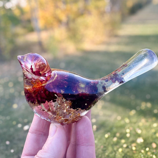 Harvest Songbirds - Handmade Resin Birds with Strawflowers & Glitter