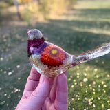 Harvest Songbirds - Handmade Resin Birds with Strawflowers & Glitter
