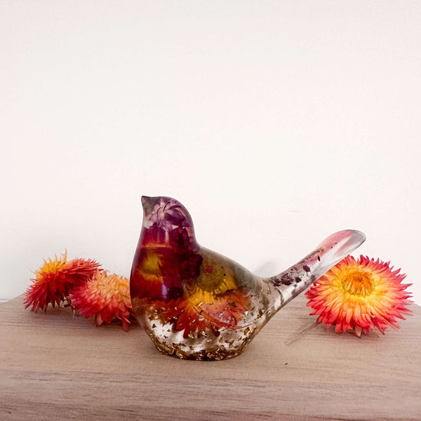 Harvest Songbirds - Handmade Resin Birds with Strawflowers & Glitter