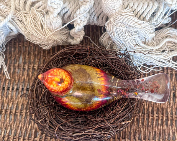 Harvest Songbirds - Handmade Resin Birds with Strawflowers & Glitter