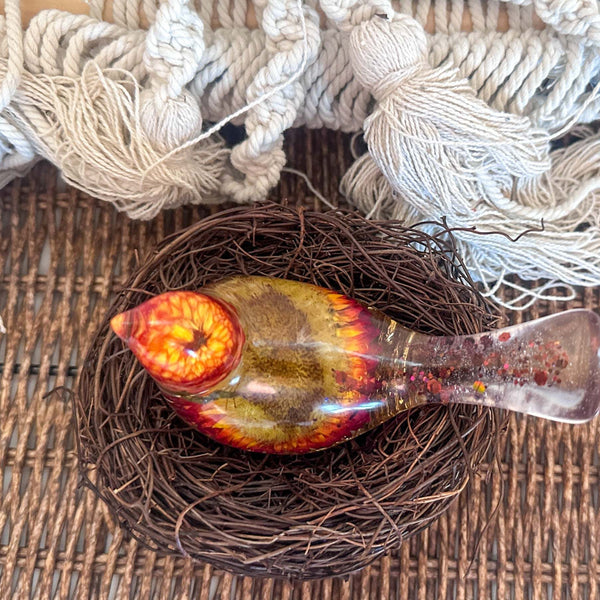 Harvest Songbirds - Handmade Resin Birds with Strawflowers & Glitter
