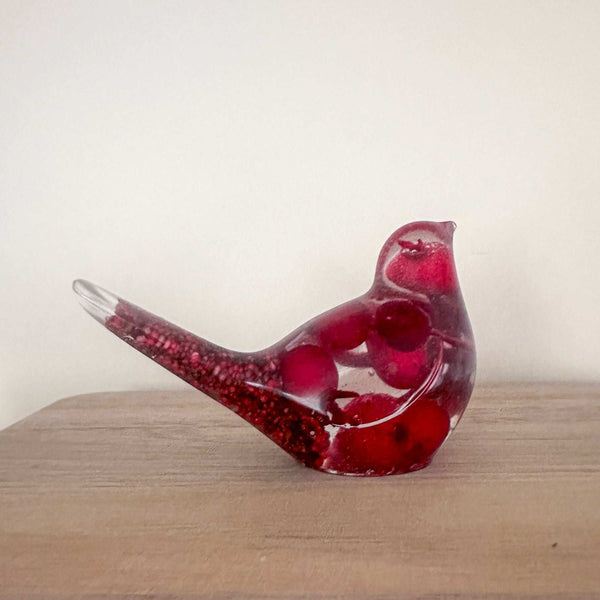 Berry Songbird - Handmade Unique Red Berry Resin Bird Decor