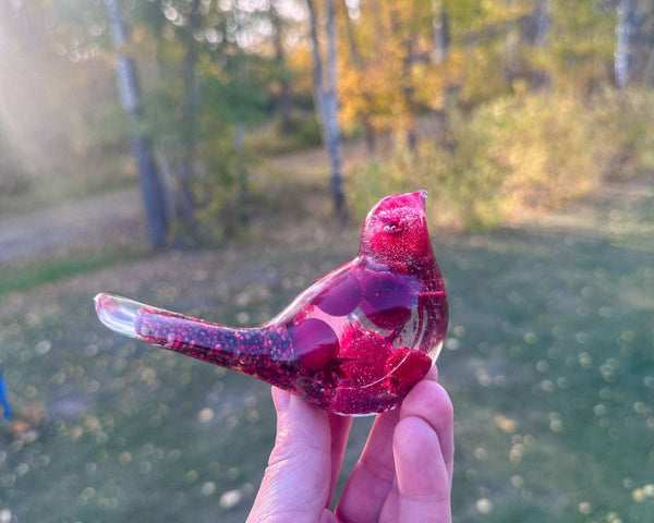 Berry Songbird - Handmade Unique Red Berry Resin Bird Decor