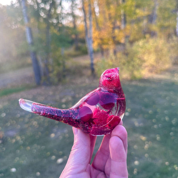 Berry Songbird - Handmade Unique Red Berry Resin Bird Decor