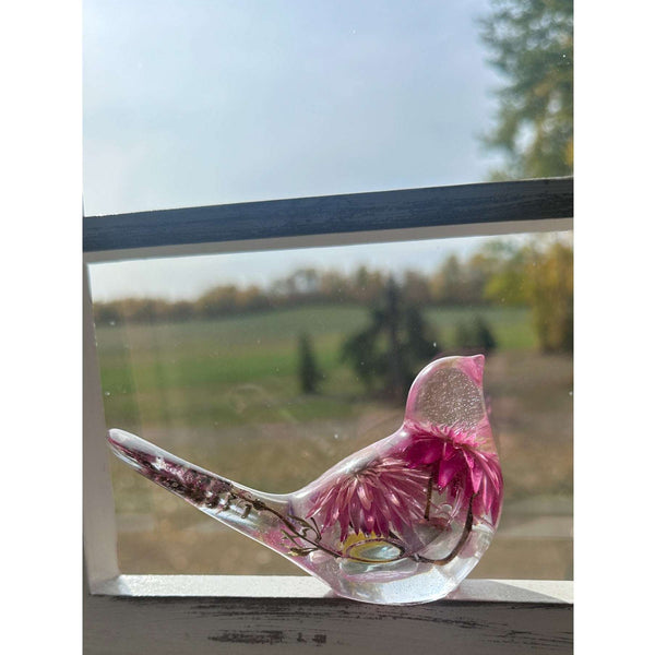 Strawflower Enchanted Bloom Fluorite Gemstone Handmade Resin Bird
