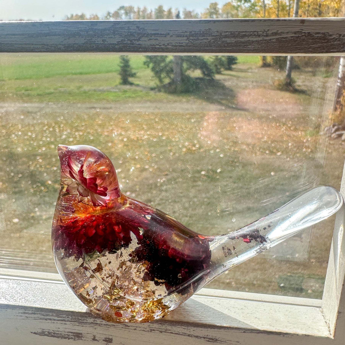 Harvest Songbirds - Handmade Resin Birds with Strawflowers & Glitter