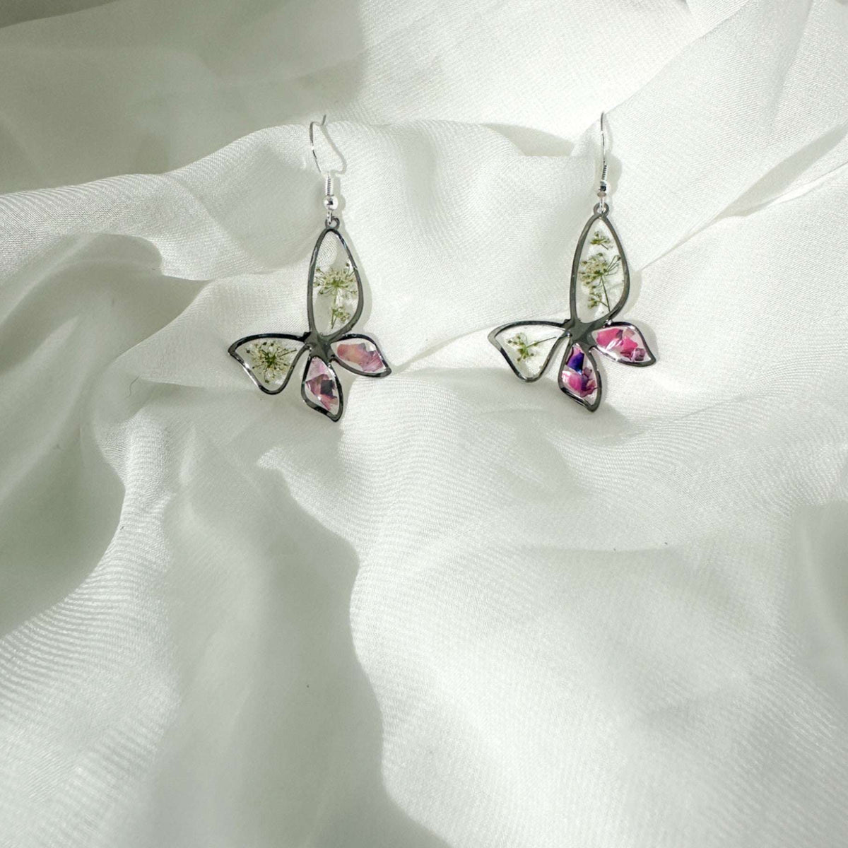 Butterfly  Whispers - Handmade Botanical Resin Earring Mother of Pearl