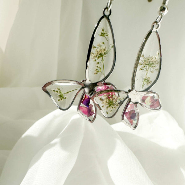 Butterfly  Whispers - Handmade Botanical Resin Earring Mother of Pearl