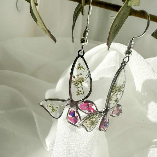 Butterfly  Whispers - Handmade Botanical Resin Earring Mother of Pearl