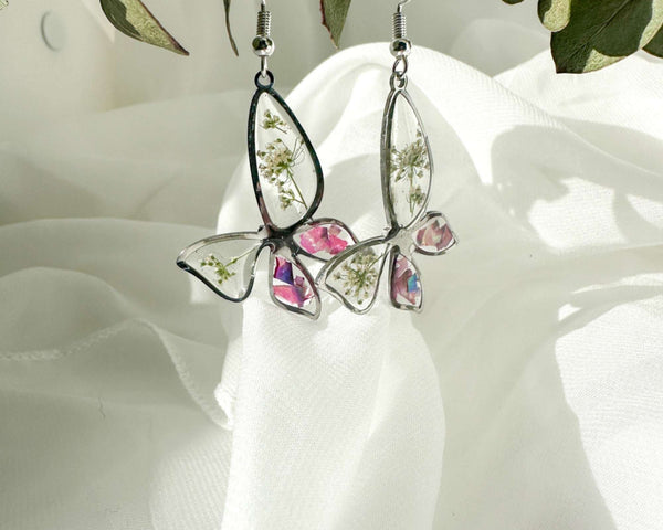 Butterfly  Whispers - Handmade Botanical Resin Earring Mother of Pearl
