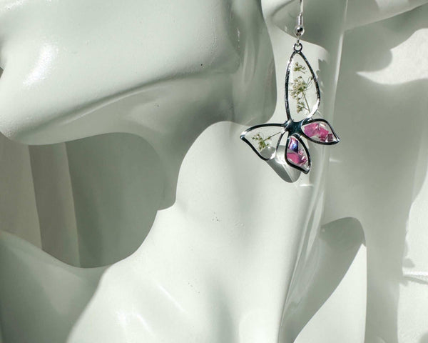 Butterfly  Whispers - Handmade Botanical Resin Earring Mother of Pearl