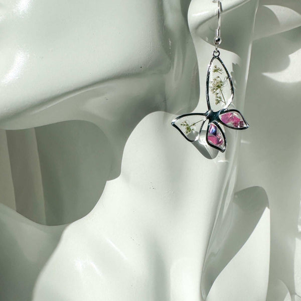 Butterfly  Whispers - Handmade Botanical Resin Earring Mother of Pearl