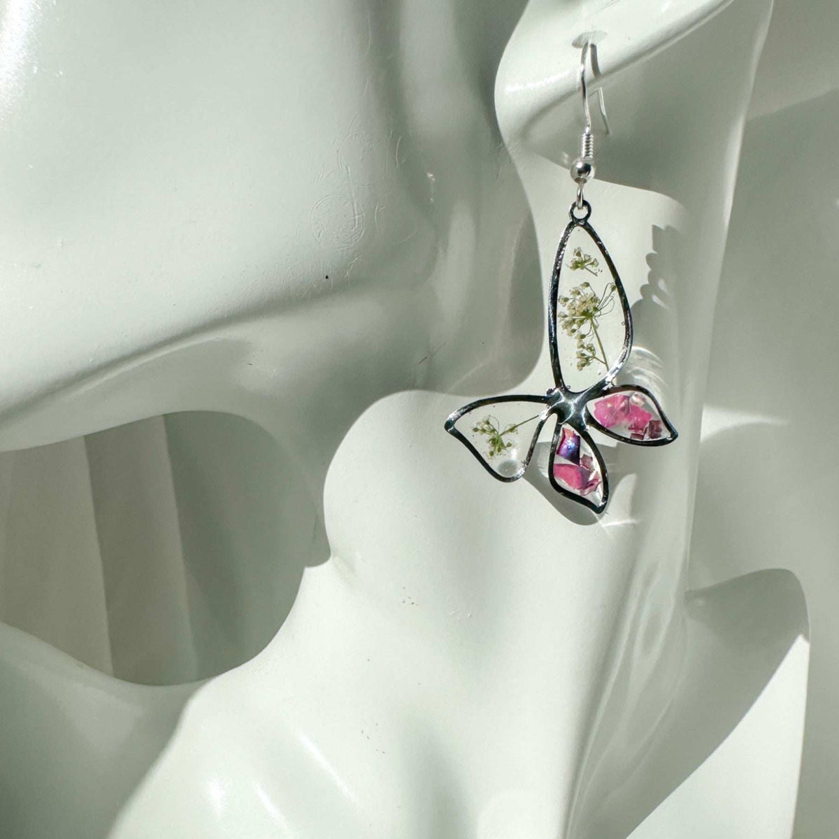 Butterfly  Whispers - Handmade Botanical Resin Earring Mother of Pearl