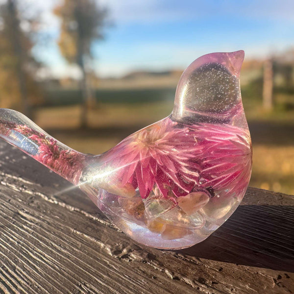 Strawflower Enchanted Bloom Fluorite Gemstone Handmade Resin Bird