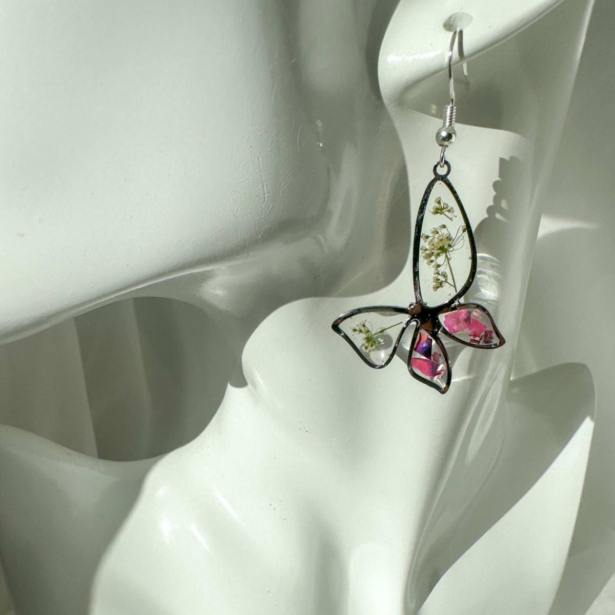 Butterfly  Whispers - Handmade Botanical Resin Earring Mother of Pearl