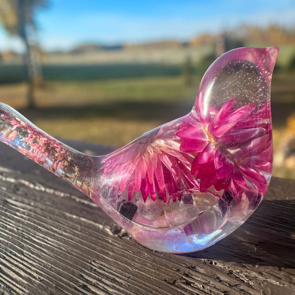 Strawflower Enchanted Bloom Fluorite Gemstone Handmade Resin Bird