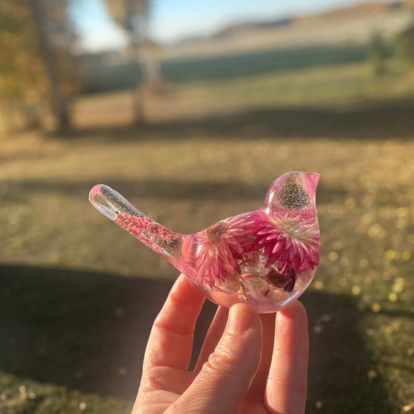 Strawflower Enchanted Bloom Fluorite Gemstone Handmade Resin Bird