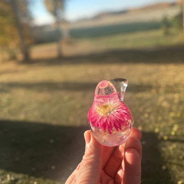 Strawflower Enchanted Bloom Fluorite Gemstone Handmade Resin Bird