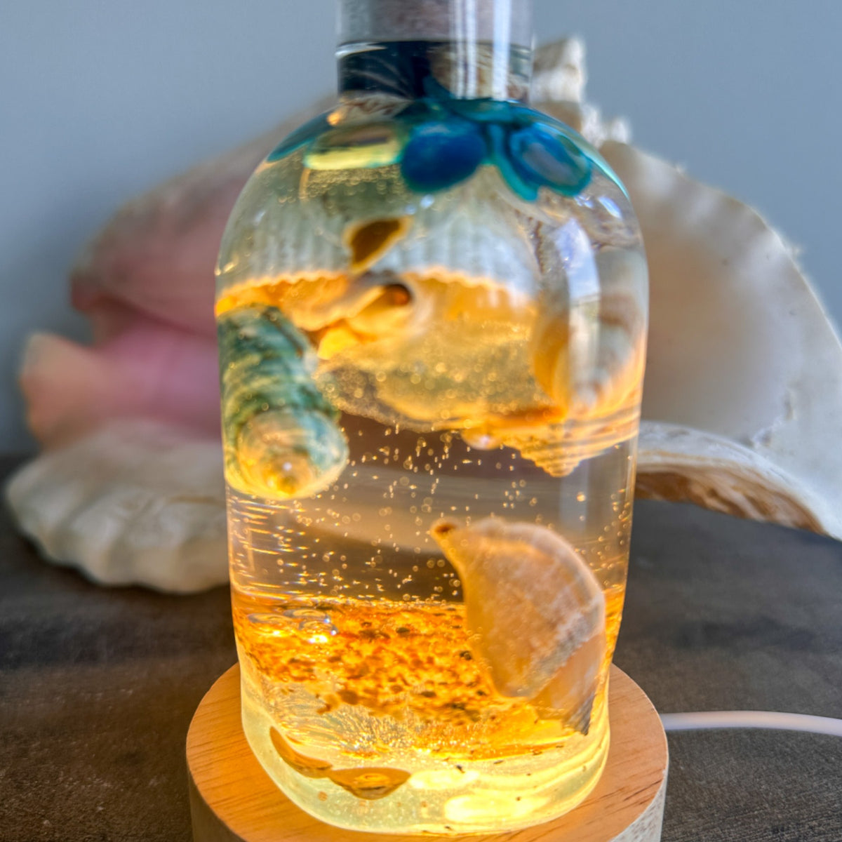 Ocean in a Bottle Home Decor Seashell Resin Night Light 