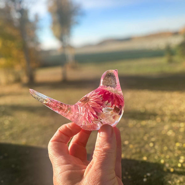 Strawflower Enchanted Bloom Fluorite Gemstone Handmade Resin Bird