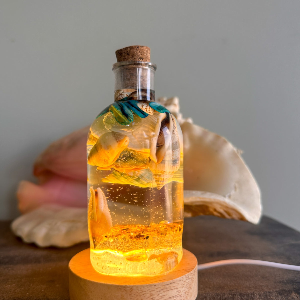 Ocean in a Bottle Home Decor Seashell Resin Night Light 