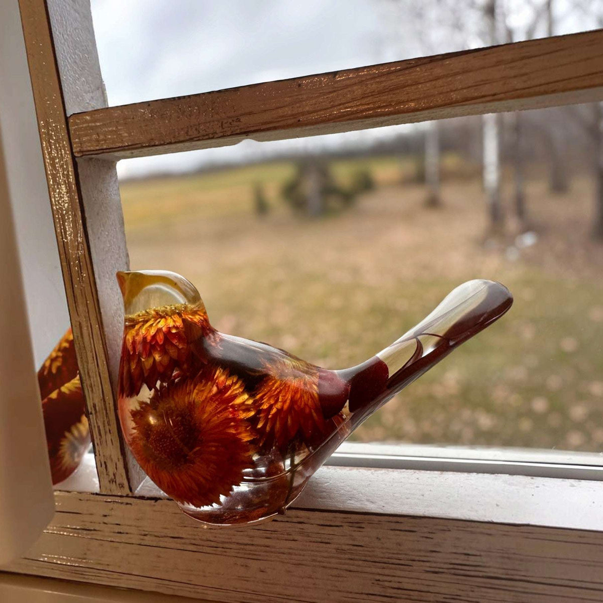 Copper Ember Strawflower Duo | Copper Strawflower Resin Bird Pair
