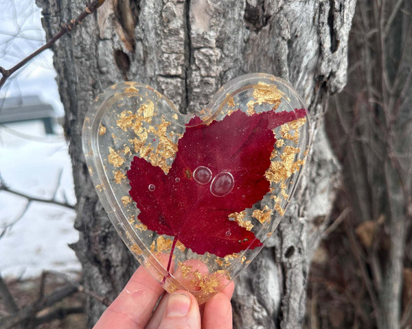 Maple Leaf Heart Tray - Handmade Resin Heart Tray with Maple Leaf