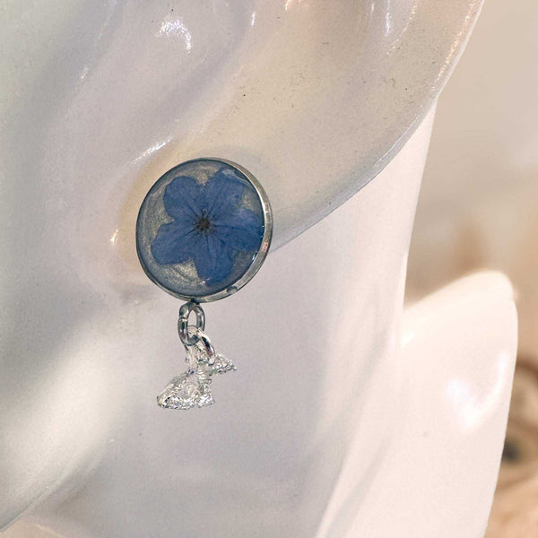 Forget-Me-Not Butterfly Resin Stud Earrings–Handmade with Real Flowers