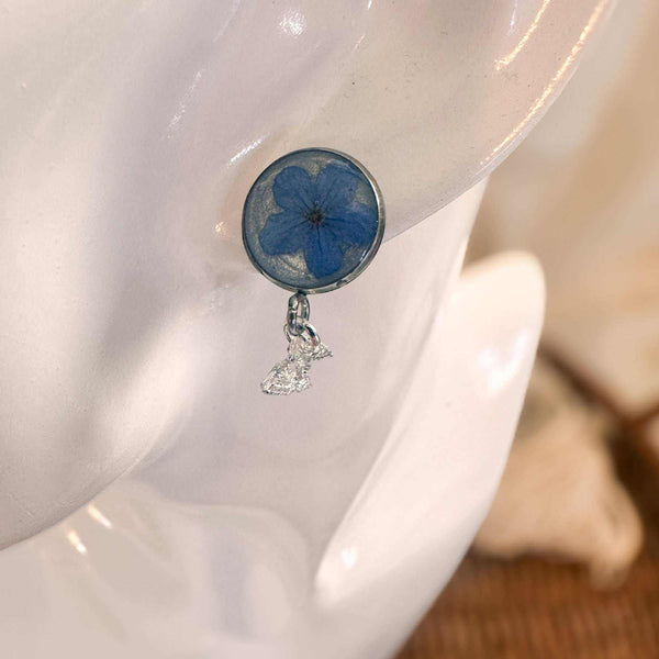 Forget-Me-Not Butterfly Resin Stud Earrings–Handmade with Real Flowers