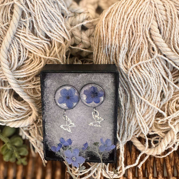 Forget-Me-Not Butterfly Resin Stud Earrings–Handmade with Real Flowers