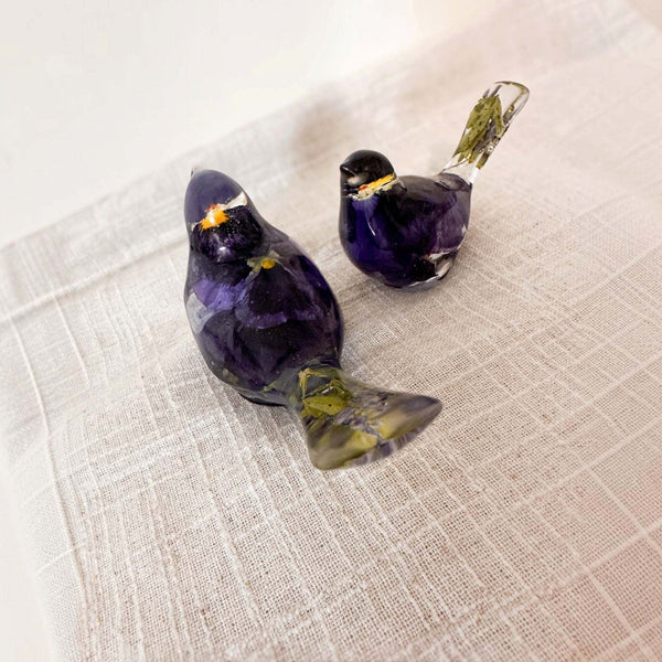 Pansy Garden Duo | Pansy Resin Bird Pair Decor