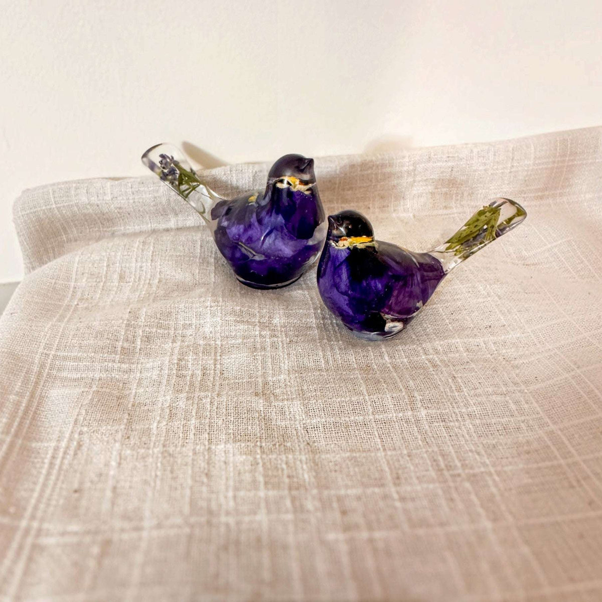 Pansy Garden Duo | Pansy Resin Bird Pair Decor