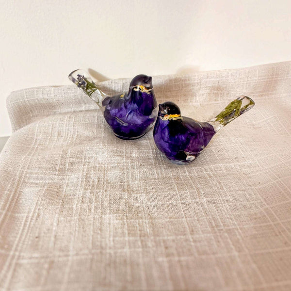 Pansy Garden Duo | Pansy Resin Bird Pair Decor